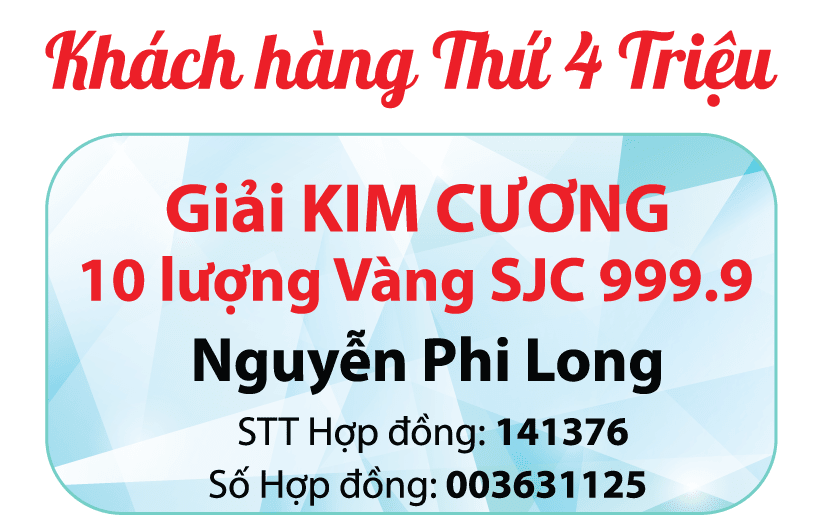 Khách hàng may mắn nhận Giải Kim Cương của chương trình khuyến mại “Dai-ichi Life Việt Nam tri ân khách hàng nhân dịp đạt cột mốc phục vụ khách hàng thứ 4 triệu”